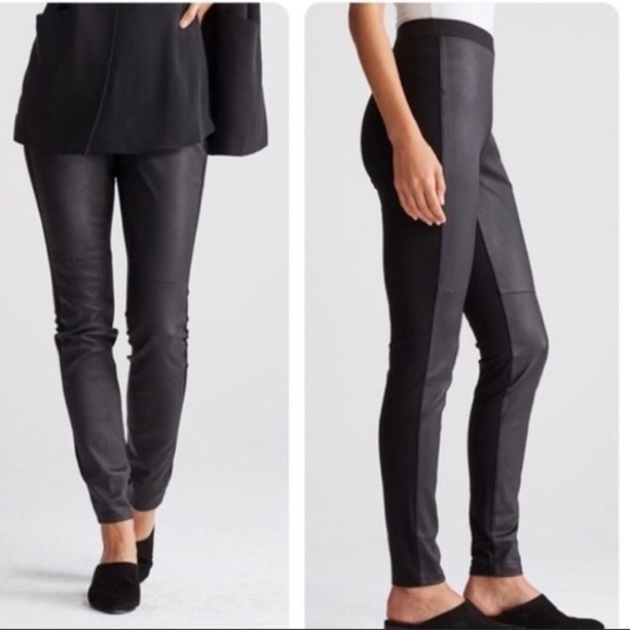 Eileen Fisher Pants - EILEEN FISHER Genuine Leather Panel Ponte Knit Black Pants Women’s Size XS